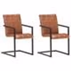 vidaXL Chaises à manger cantilever lot de 2 marron cuir véritable - TU