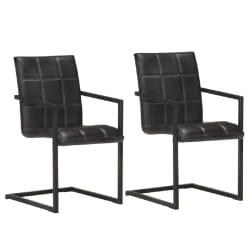 vidaXL Chaises à manger cantilever lot de 2 noir cuir véritable - TU