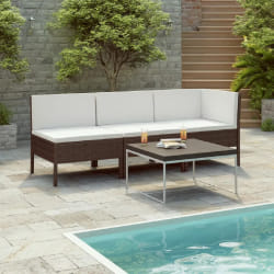 vidaXL Salon de jardin 3 pcs avec coussins Résine tressée Marron - TU