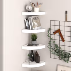 Cet ensemble de 4 étagères d'angle élégantes est idéal pour afficher vos livres préférés, décorations, photos, prix, etc. Cet ...
