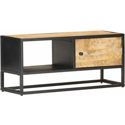 Vidaxl - Meuble tv avec porte sculptée 90x30x40 cm Bois de manguier brut