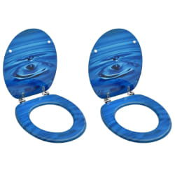 vidaXL Sièges de toilette avec couvercle 2 pcs MDF Bleu Gouttes d'eau - TU