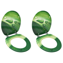 vidaXL Sièges de toilette avec couvercle 2 pcs MDF Vert Gouttes d'eau - TU