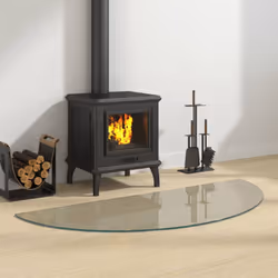 Cette plaque de verre pour cheminée peut être utilisée comme revêtement de sol pour protéger la surface d'un plancher existan ...