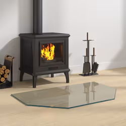 Cette plaque de verre pour cheminée peut être utilisée comme revêtement de sol pour protéger la surface d'un plancher existan ...
