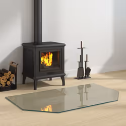 Cette plaque de verre pour cheminée peut être utilisée comme revêtement de sol pour protéger la surface d'un plancher existan ...