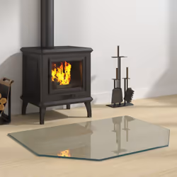 Cette plaque de verre pour cheminée peut être utilisée comme revêtement de sol pour protéger la surface d'un plancher existan ...