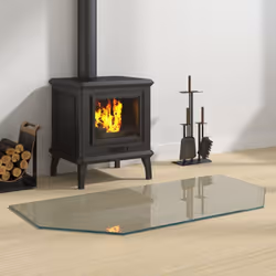 Cette plaque de verre pour cheminée peut être utilisée comme revêtement de sol pour protéger la surface d'un plancher existan ...