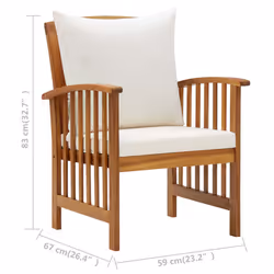 VidaXL 310257 chaise d'extérieur Terrace Siège rembourré Bois d'acacia Crème, Blanc - Vue supplémentaire 8