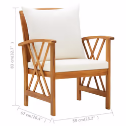 VidaXL 310267 chaise d'extérieur Terrace Siège rembourré Bois d'acacia Crème, Blanc - Vue supplémentaire 8