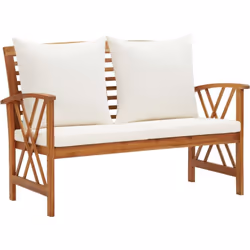 Ce banc de jardin simple avec coussins est parfait pour profiter du beau temps et vous détendre dans votre jardin ou sur le p ...