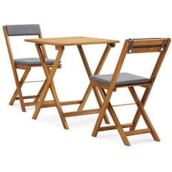 Ensemble de bistro pliable 3 pcs et coussins bois acacia solide vidaXL