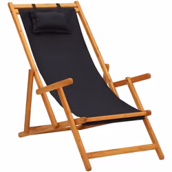 VidaXL 310313, Terrace, Siège rembourré, Eucalyptus, Polyester, Noir, 600 mm, 1270 mm