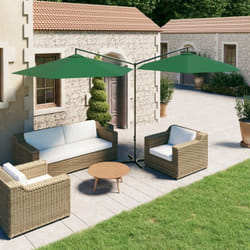 Parasol de jardin double avec mât en acier vert 600 cm