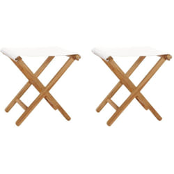 Chaises pliables lot de 2 Bois teck solide et tissu Blanc crème Vidaxl