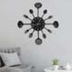 vidaXL Horloge murale et cuillère avec fourchette Noir 40 cm Aluminium
