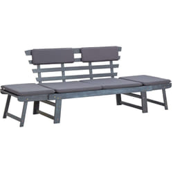 vidaXL Banc de jardin avec coussins 2-en-1 190 cm Gris Bois d'acacia
