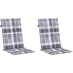 Coussins de chaise jardin à dossier haut lot de 2 carreaux gris Vidaxl