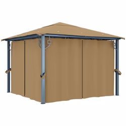 Cette tonnelle avec des rideaux présente un design classique et élégant qui conviendra parfaitement comme abri de parasol pou ...