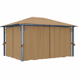 Cette tonnelle avec des rideaux présente un design classique et élégant qui conviendra parfaitement comme abri de parasol pou ...
