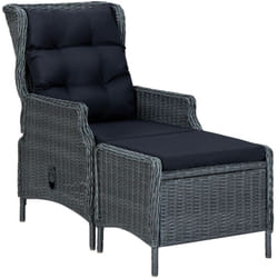 vidaXL Chaise inclinable de jardin tabouret résine tressée gris foncé - TU