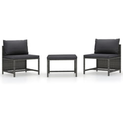 Vidaxl - Salon de jardin 3 pcs avec coussins Gris Résine tressée
