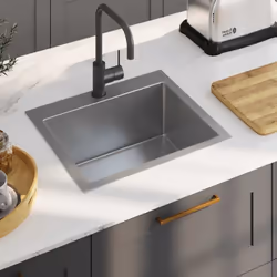 Profitez de l'avantage de cet évier de cuisine au design contemporain épuré. La vasque à finition soyeuse et satinée suintera ...