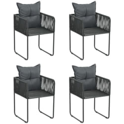 Chaises d'extérieur 4 pcs avec oreillers Résine tressée Noir