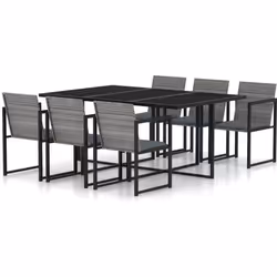 vidaXL Salon de jardin 7 pcs avec coussins Résine tressée Gris - TU