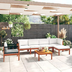 vidaXL Salon de jardin 7 pièces avec coussins, bois d'acacia crème et corde - TU