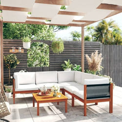 vidaXL Salon de jardin 6 pièces avec coussins, bois d'acacia crème et corde - TU