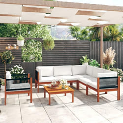 vidaXL Salon de jardin 7 pièces avec coussins, bois d'acacia crème et corde - TU