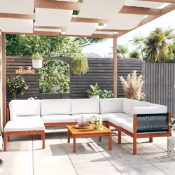 vidaXL Salon de jardin 8 pièces avec coussins, bois d'acacia crème et corde - TU