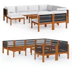 Vidaxl - Salon de jardin 10 pcs avec coussins Crème Bois d'acacia solide