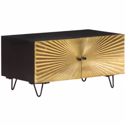 Cette table basse en bois au design pratique est parfaite pour apporter une présence industrielle à votre salon. La table cen ...
