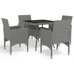 vidaXL Ensemble à manger de jardin 5 pcs Gris Résine tressée et verre - TU
