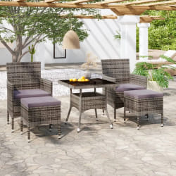 vidaXL Ensemble à Manger jardin 5 pcs résine tressée verre trempé Gris