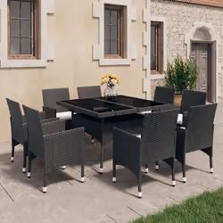 vidaXL Ensemble à Manger de jardin 9 pcs Résine tressée et verre Noir - TU