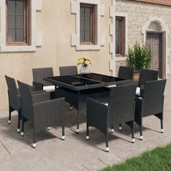 vidaXL Ensemble à Manger de jardin 9 pcs Résine tressée et verre Noir - TU