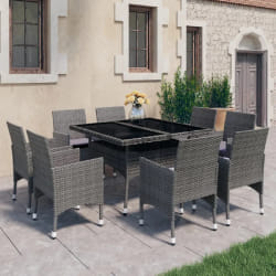 vidaXL Ensemble à manger de jardin 9 pcs Résine tressée et verre Gris - TU
