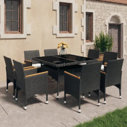 vidaXL Ensemble à manger de jardin 9 pcs Résine tressée et acacia Noir - TU