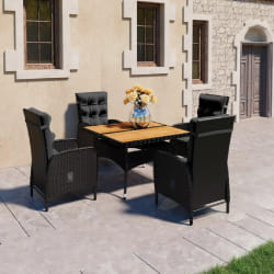 vidaXL Ensemble à manger de jardin 5 pcs Résine tressée et acacia Noir