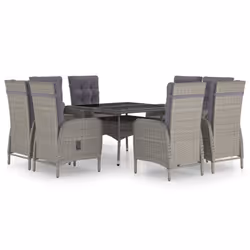 vidaXL Ensemble à manger de jardin 9 pcs Résine tressée et verre Gris