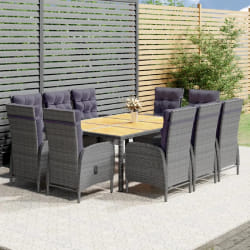 vidaXL Ensemble à manger de jardin 11 pcs résine tressée gris