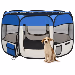vidaXL Parc pliable pour chien avec sac de transport Bleu 110x110x58cm