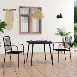 vidaXL Ensemble à manger de jardin 3 pcs Corde en coton et acier Noir - TU