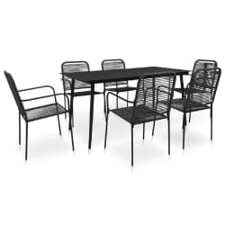 VIDAXL Ensemble à manger de jardin 7 pcs - Corde en coton Noir