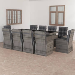 Vidaxl Salon De Jardin 11 Pcs Avec Coussins Résine Tressée Gris