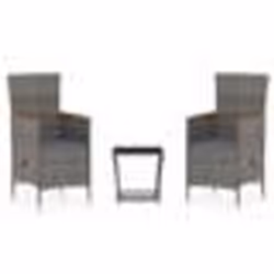 vidaXL Salon de jardin 3 pcs avec coussins Résine tressée Gris - TU