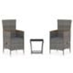 vidaXL Salon de jardin 3 pcs avec coussins Résine tressée Gris - TU